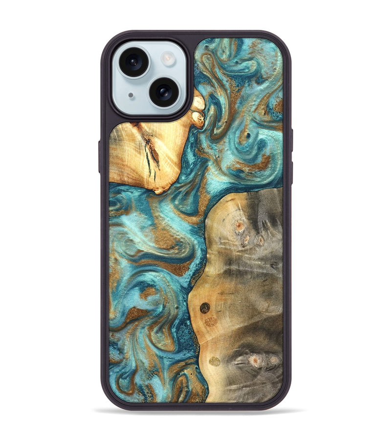 iPhone 15 Plus Wood Phone Case - Murray (Teal & Gold, 825182)