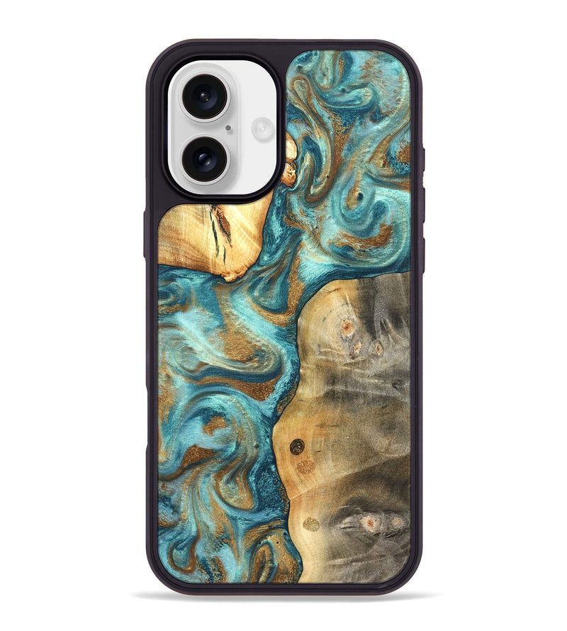 iPhone 16 Plus Wood Phone Case - Murray (Teal & Gold, 825182)
