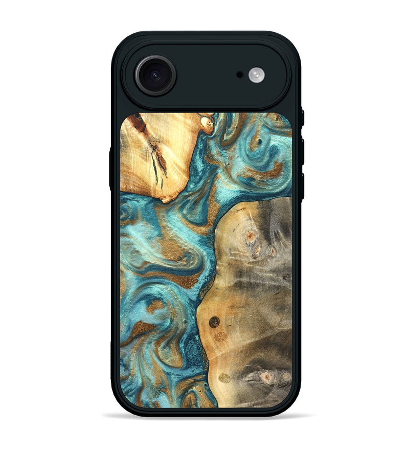 iPhone 17 Air Wood Phone Case - Murray (Teal & Gold, 825182)