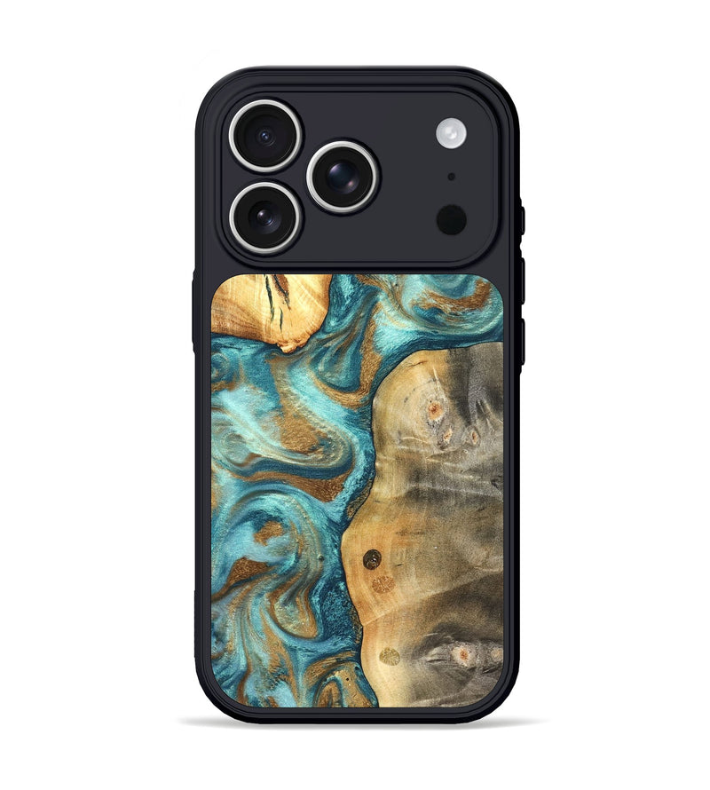 iPhone 17 Pro Wood Phone Case - Murray (Teal & Gold, 825182)