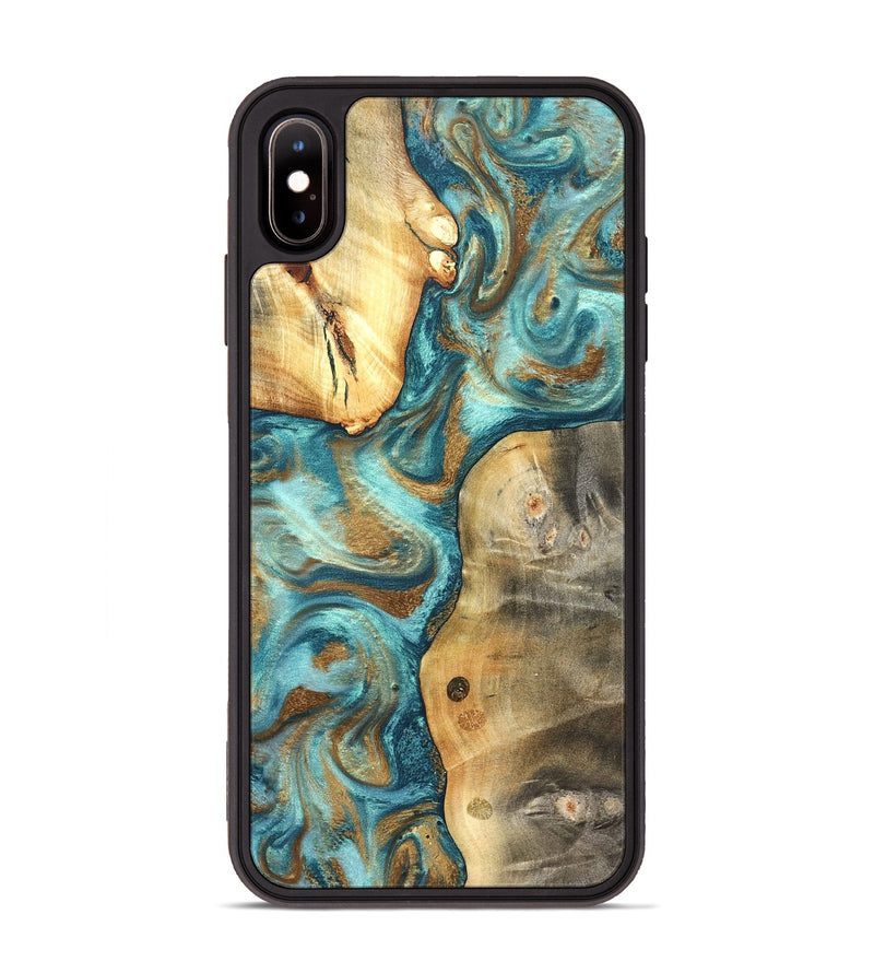 iPhone Xs Max Wood Phone Case - Murray (Teal & Gold, 825182)