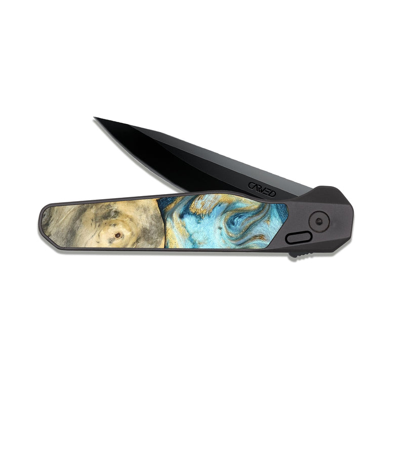 EDC Dark Slate Wood Pocket Knife - Elton (Teal & Gold, 825183)