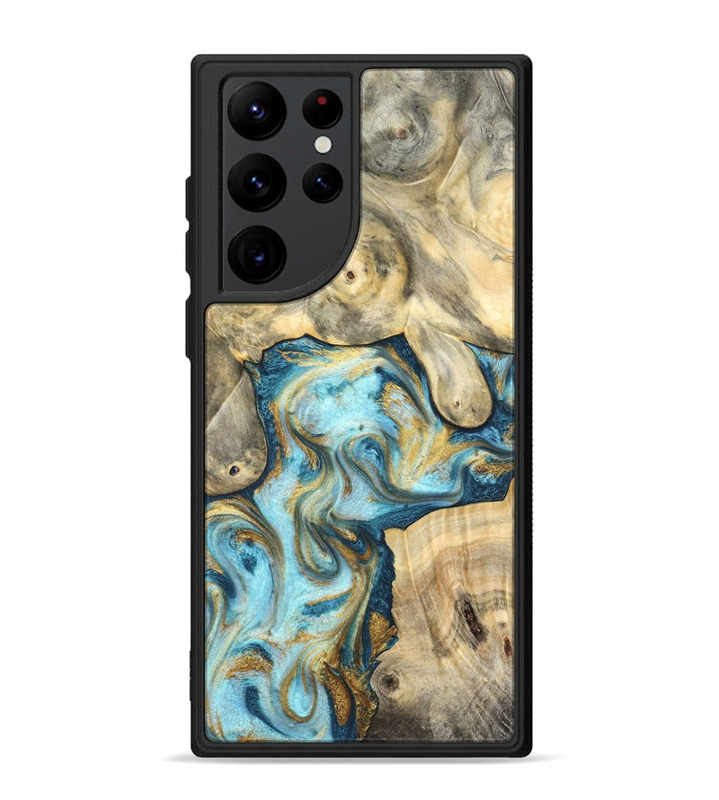 Galaxy S22 Ultra Wood Phone Case - Elton (Teal & Gold, 825183)