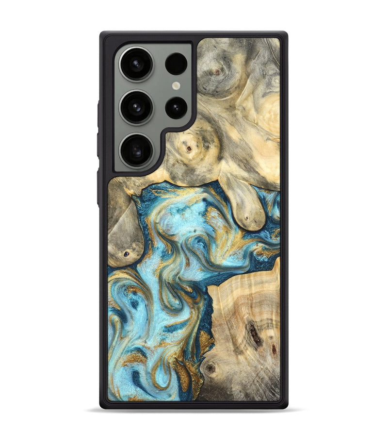 Galaxy S24 Ultra Wood Phone Case - Elton (Teal & Gold, 825183)