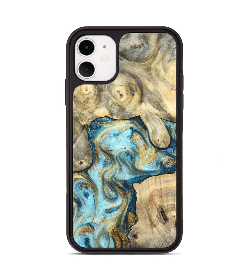 iPhone 11 Wood Phone Case - Elton (Teal & Gold, 825183)