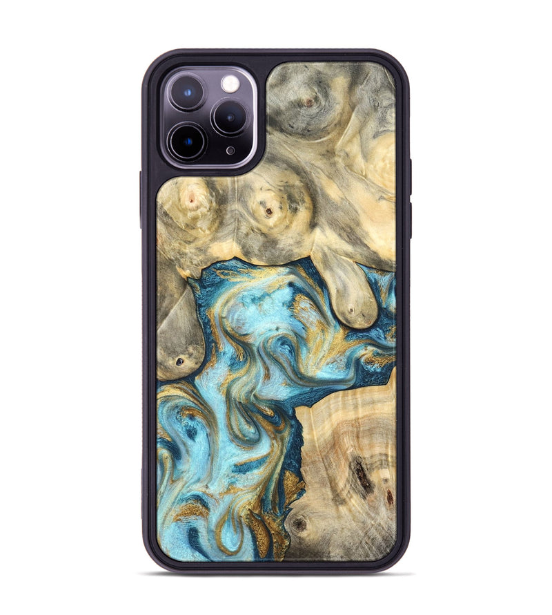 iPhone 11 Pro Max Wood Phone Case - Elton (Teal & Gold, 825183)