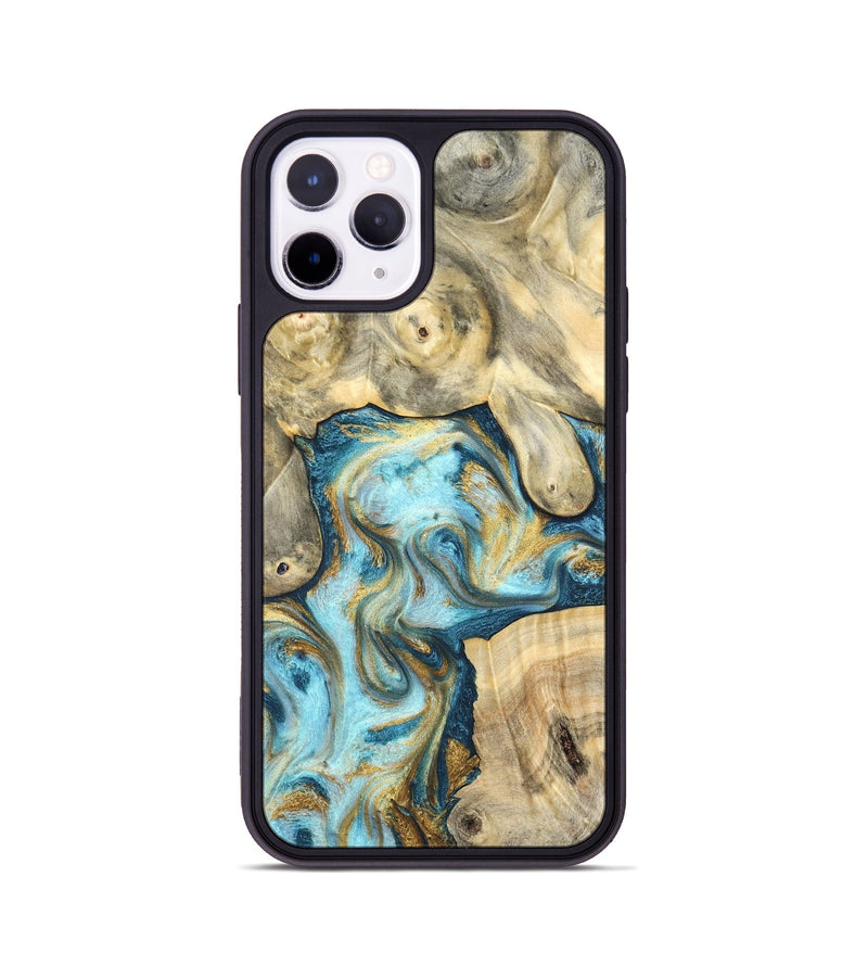 iPhone 11 Pro Wood Phone Case - Elton (Teal & Gold, 825183)