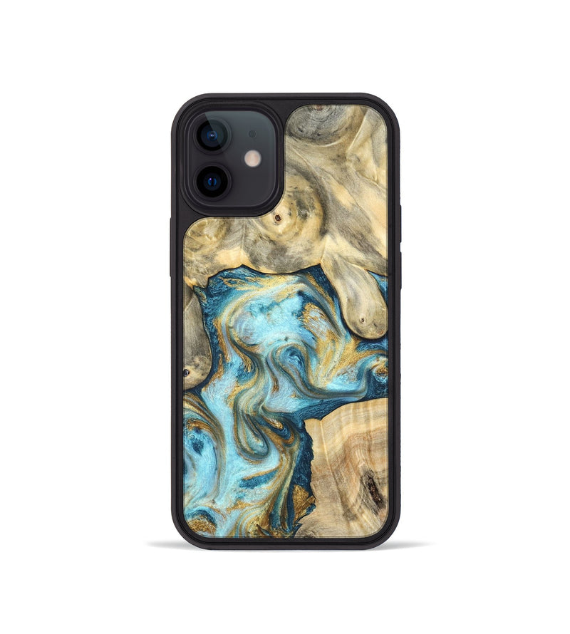 iPhone 12 mini Wood Phone Case - Elton (Teal & Gold, 825183)