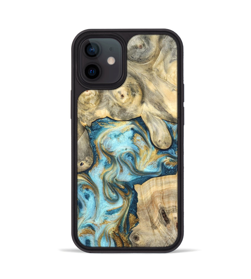 iPhone 12 Wood Phone Case - Elton (Teal & Gold, 825183)