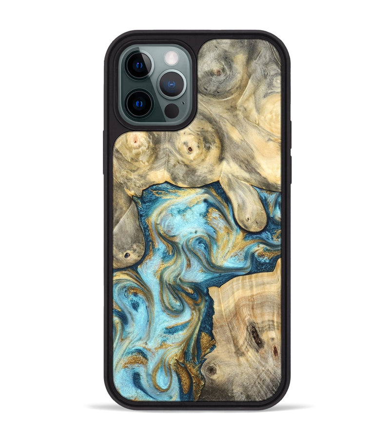 iPhone 12 Pro Max Wood Phone Case - Elton (Teal & Gold, 825183)