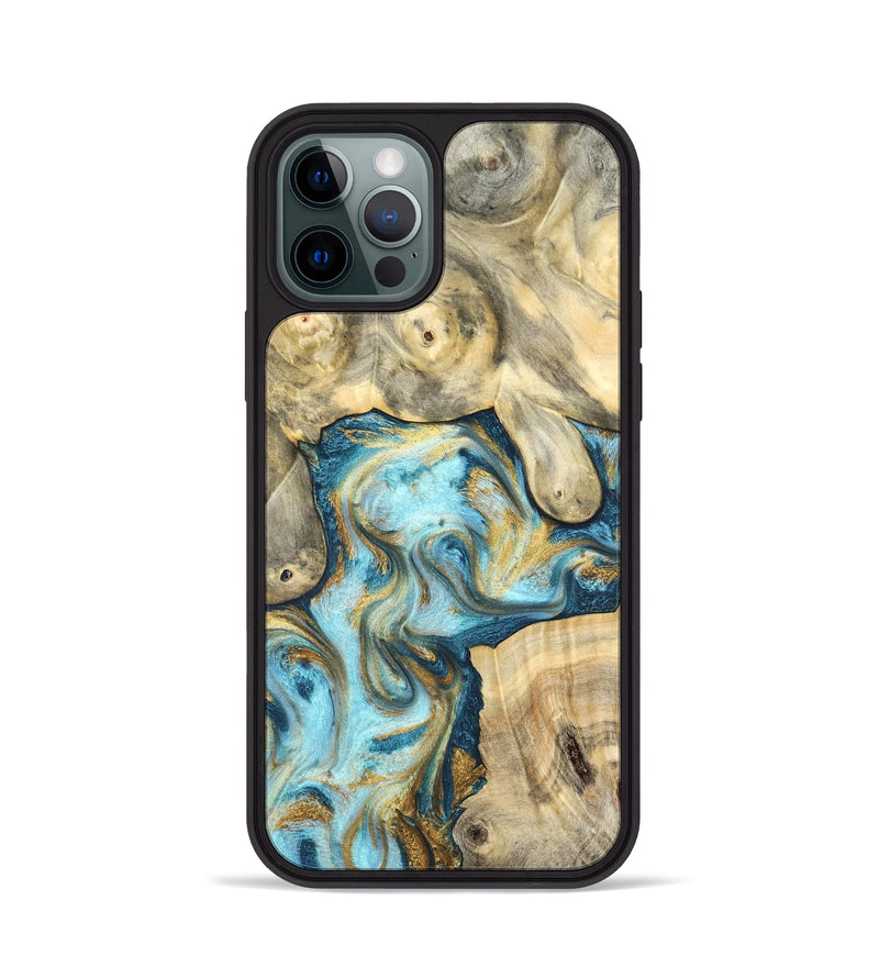 iPhone 12 Pro Wood Phone Case - Elton (Teal & Gold, 825183)