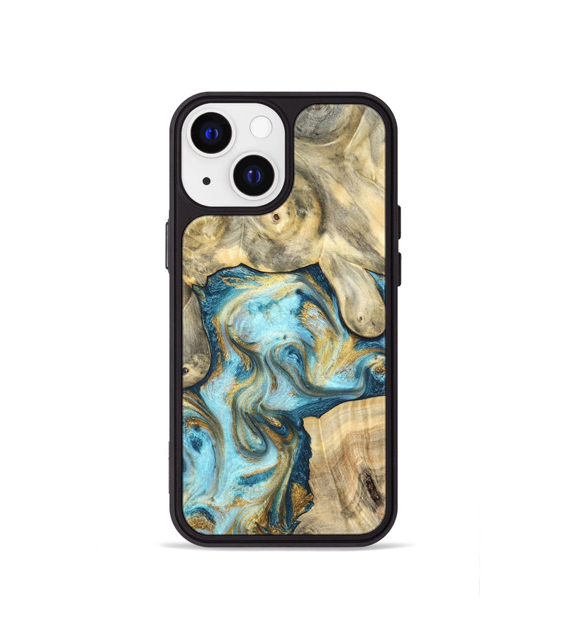 iPhone 13 mini Wood Phone Case - Elton (Teal & Gold, 825183)