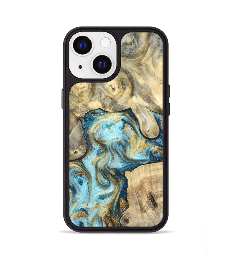 iPhone 13 Wood Phone Case - Elton (Teal & Gold, 825183)