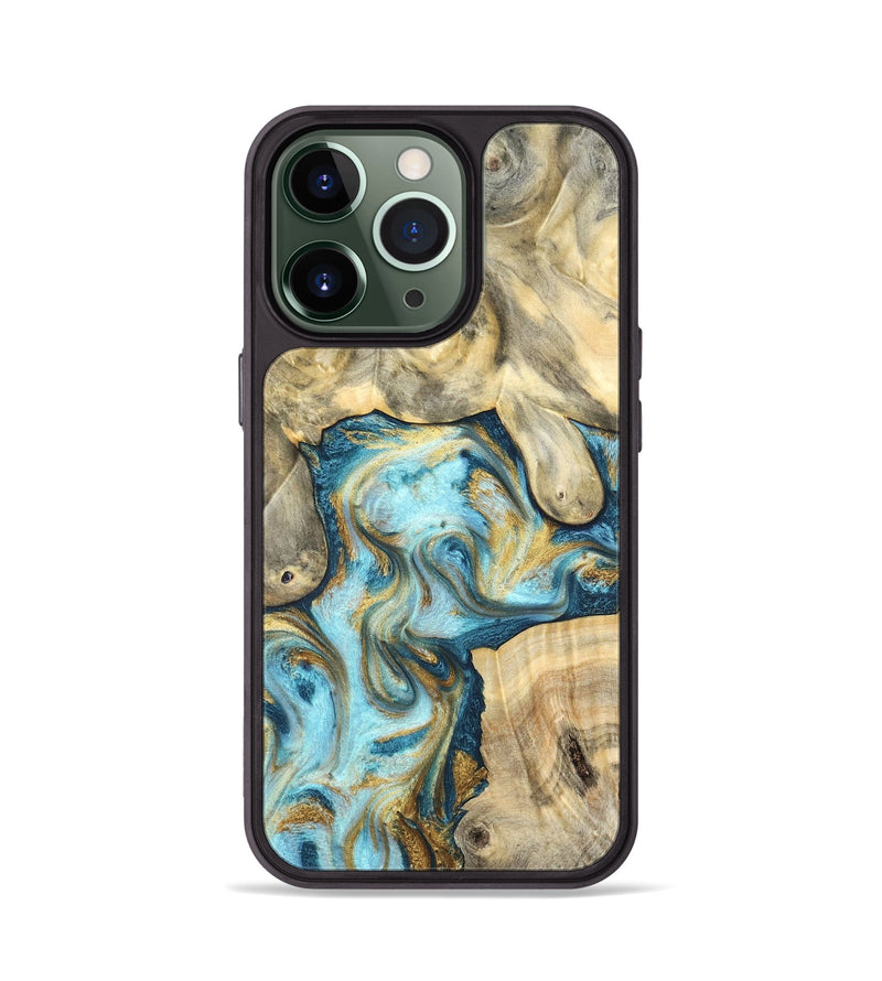 iPhone 13 Pro Wood Phone Case - Elton (Teal & Gold, 825183)