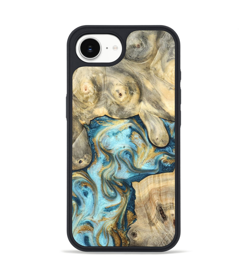 iPhone 16e Wood Phone Case - Elton (Teal & Gold, 825183)