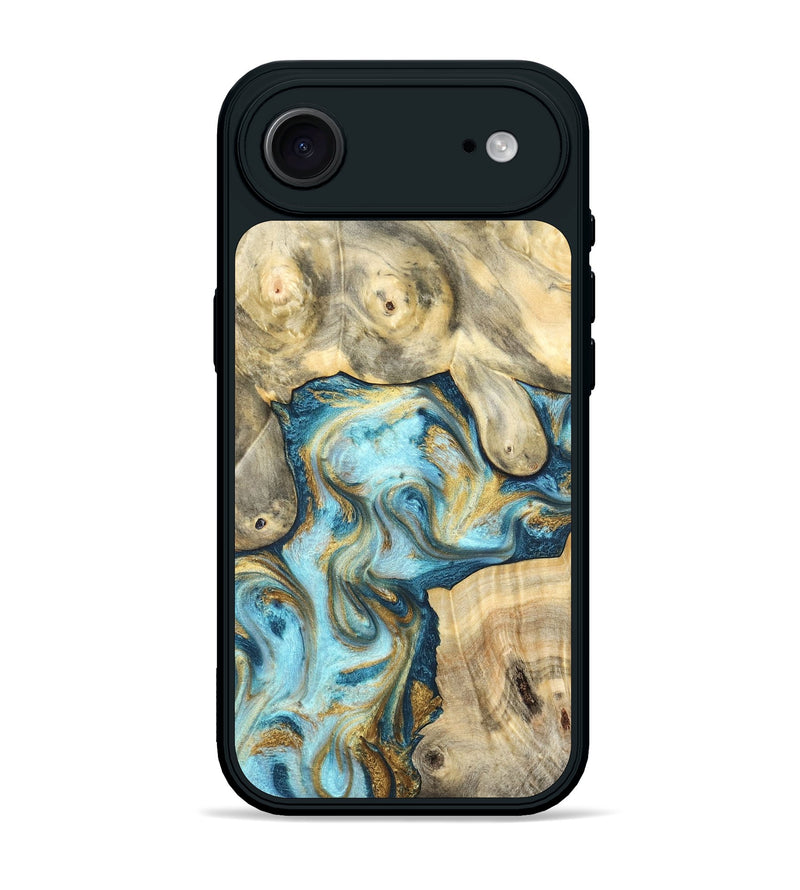 iPhone 17 Air Wood Phone Case - Elton (Teal & Gold, 825183)