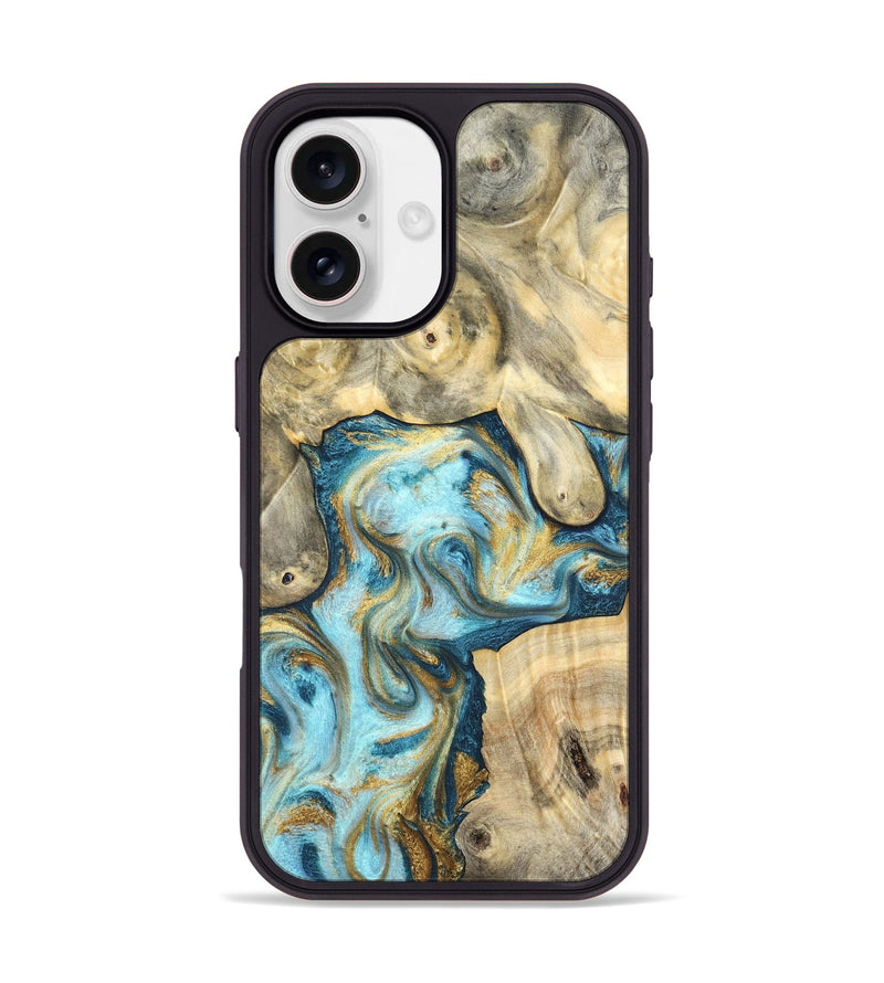 iPhone 17 Wood Phone Case - Elton (Teal & Gold, 825183)
