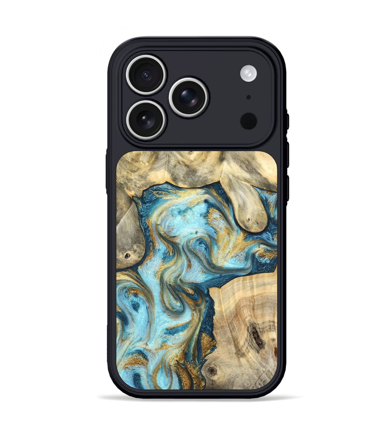 iPhone 17 Pro Wood Phone Case - Elton (Teal & Gold, 825183)