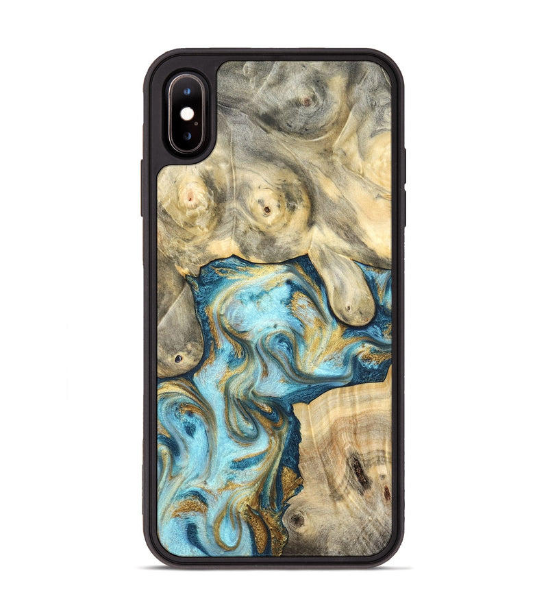 iPhone Xs Max Wood Phone Case - Elton (Teal & Gold, 825183)