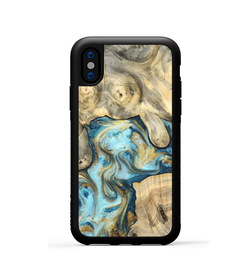 iPhone Xs Wood Phone Case - Elton (Teal & Gold, 825183)
