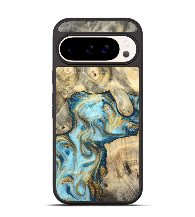 Pixel 9 Pro Wood Phone Case - Elton (Teal & Gold, 825183)