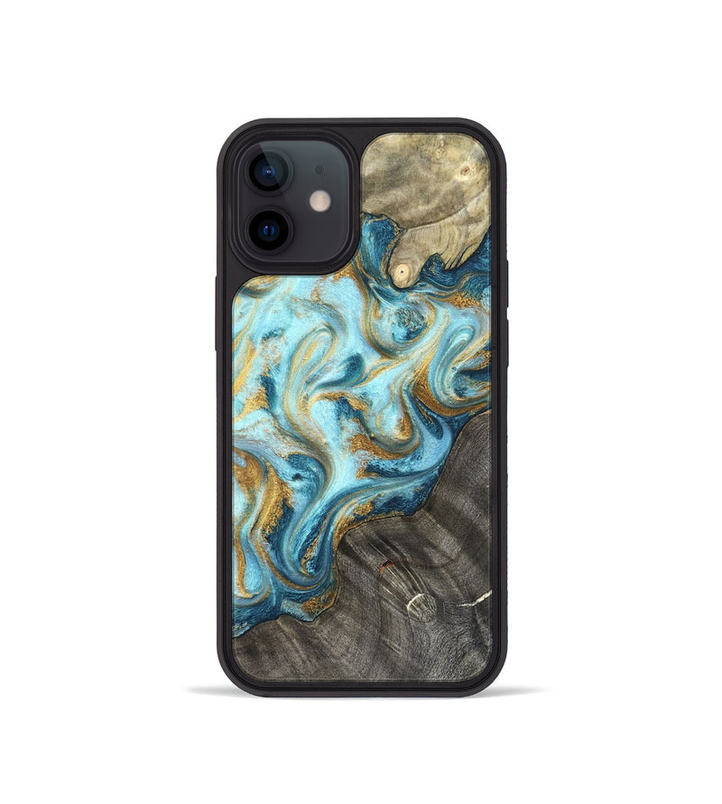 iPhone 12 mini Wood Phone Case - Fate (Teal & Gold, 825184)