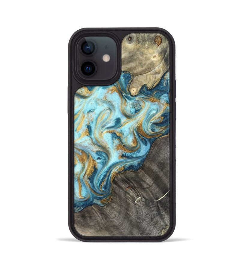 iPhone 12 Wood Phone Case - Fate (Teal & Gold, 825184)