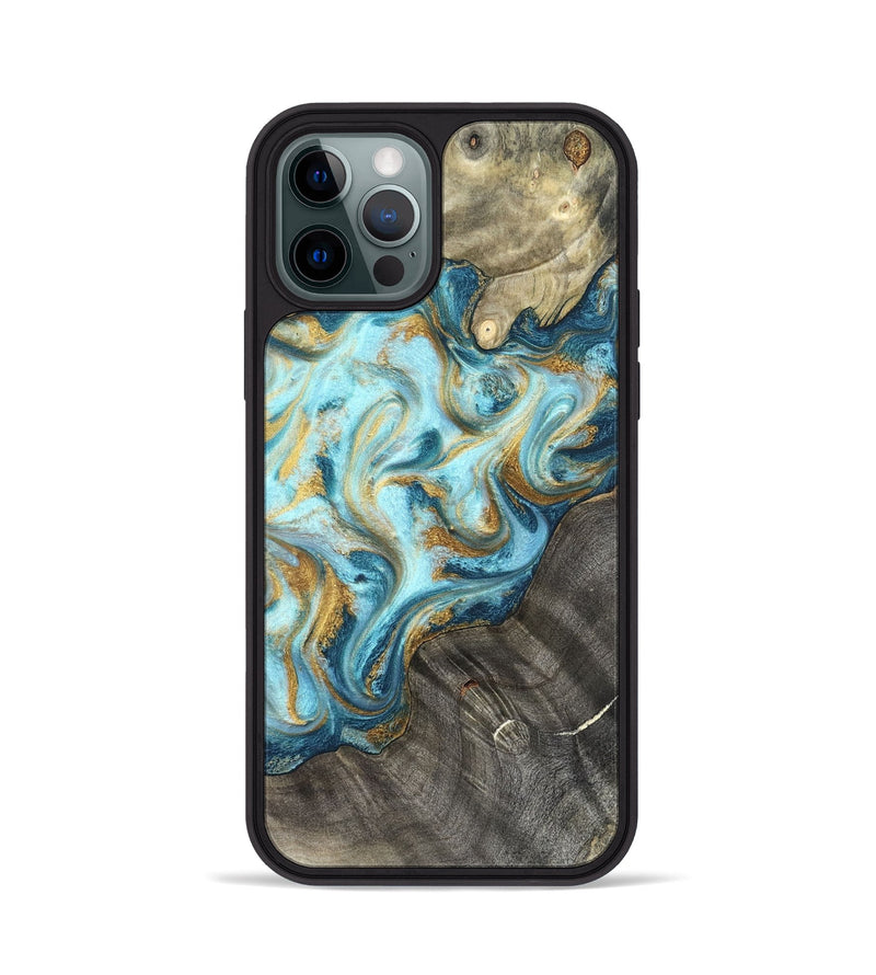 iPhone 12 Pro Wood Phone Case - Fate (Teal & Gold, 825184)