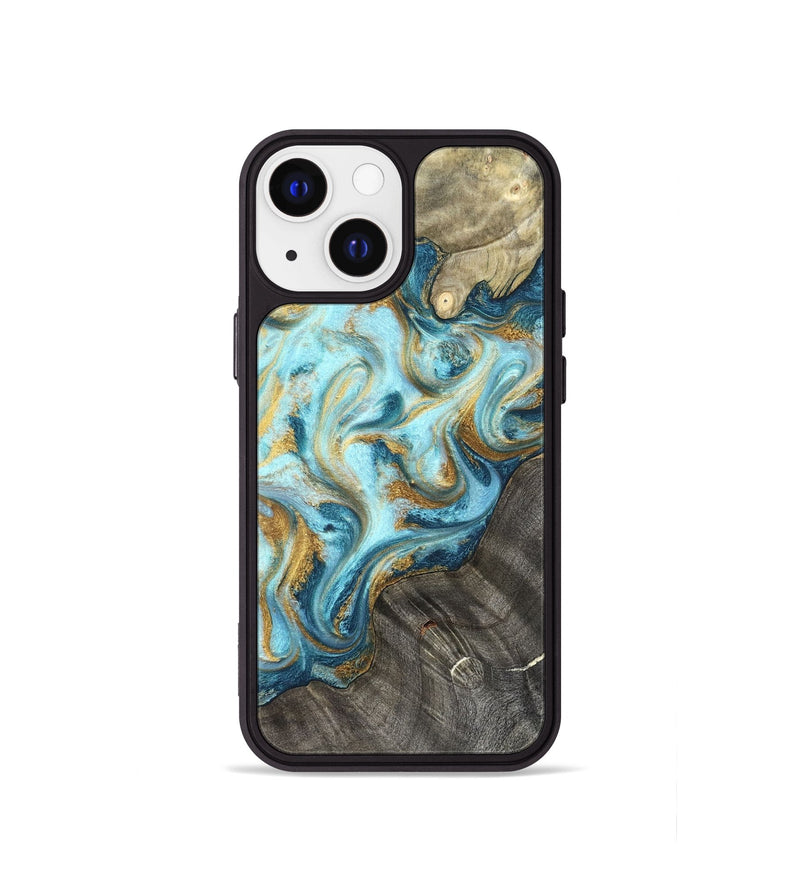 iPhone 13 mini Wood Phone Case - Fate (Teal & Gold, 825184)