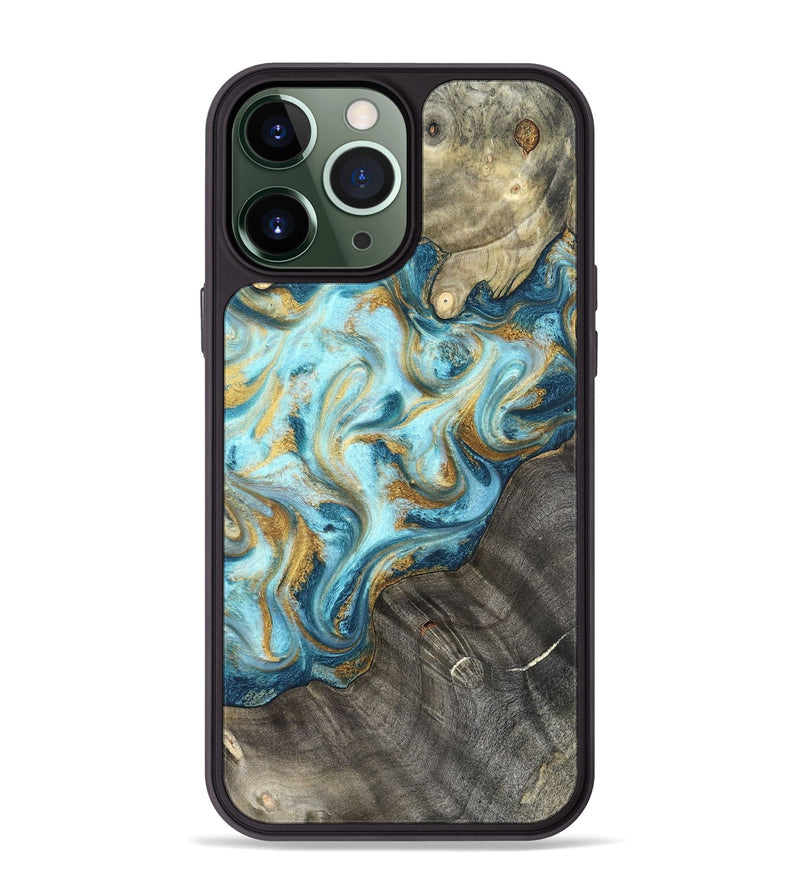 iPhone 13 Pro Max Wood Phone Case - Fate (Teal & Gold, 825184)