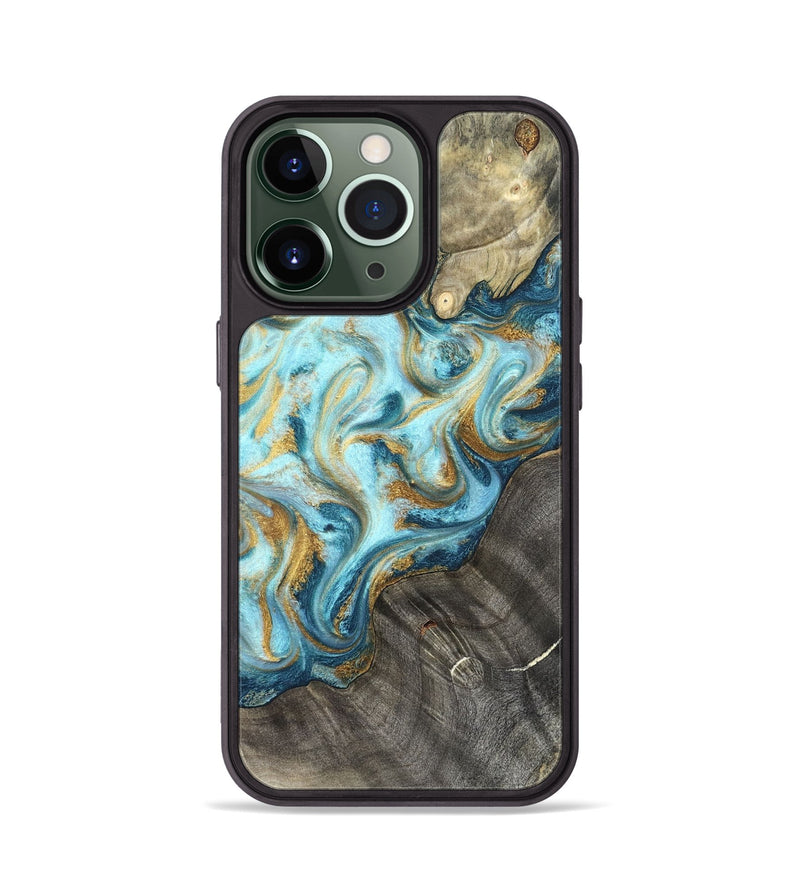 iPhone 13 Pro Wood Phone Case - Fate (Teal & Gold, 825184)