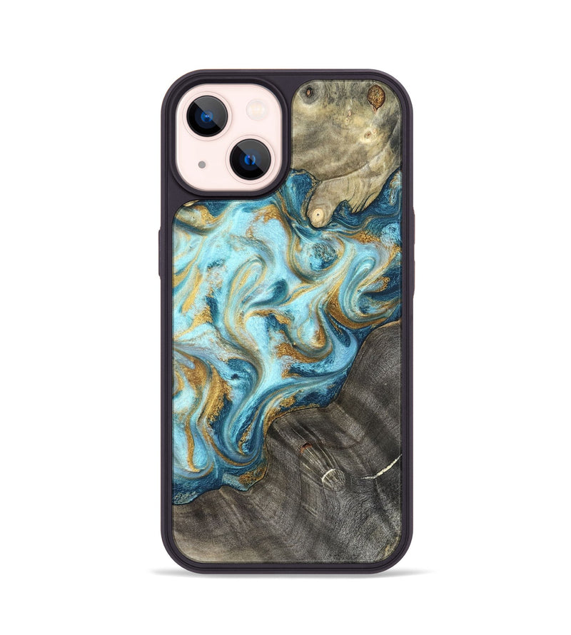 iPhone 14 Wood Phone Case - Fate (Teal & Gold, 825184)