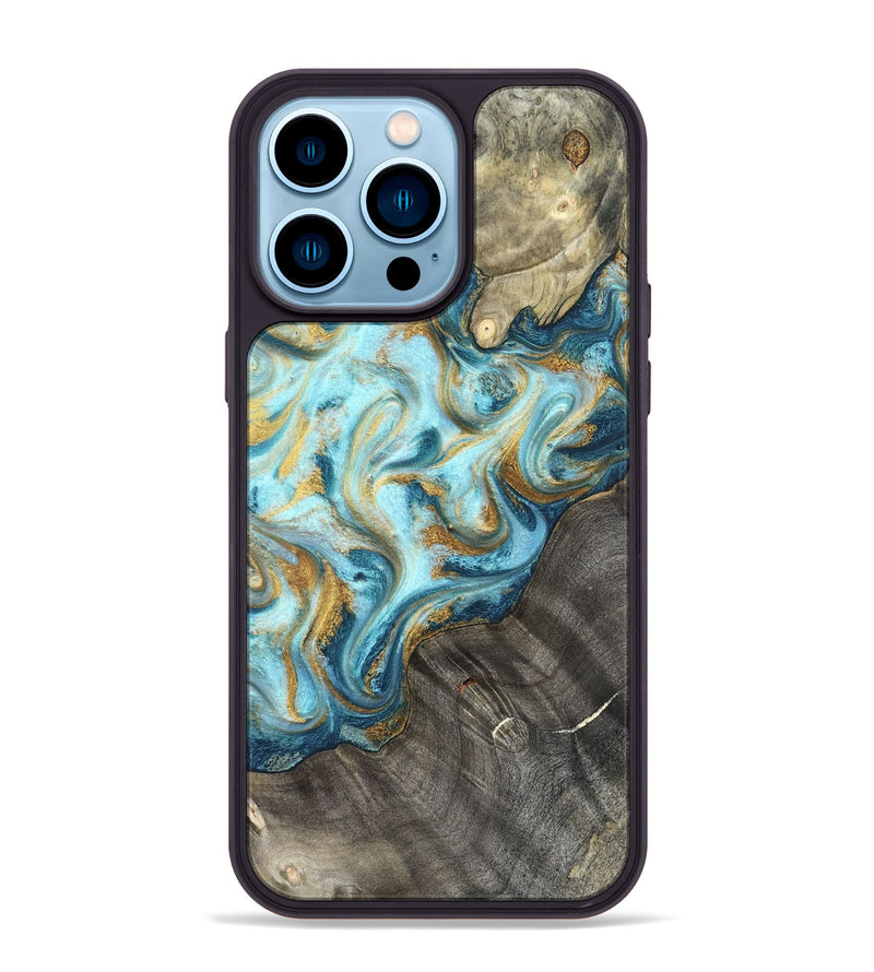 iPhone 14 Pro Max Wood Phone Case - Fate (Teal & Gold, 825184)