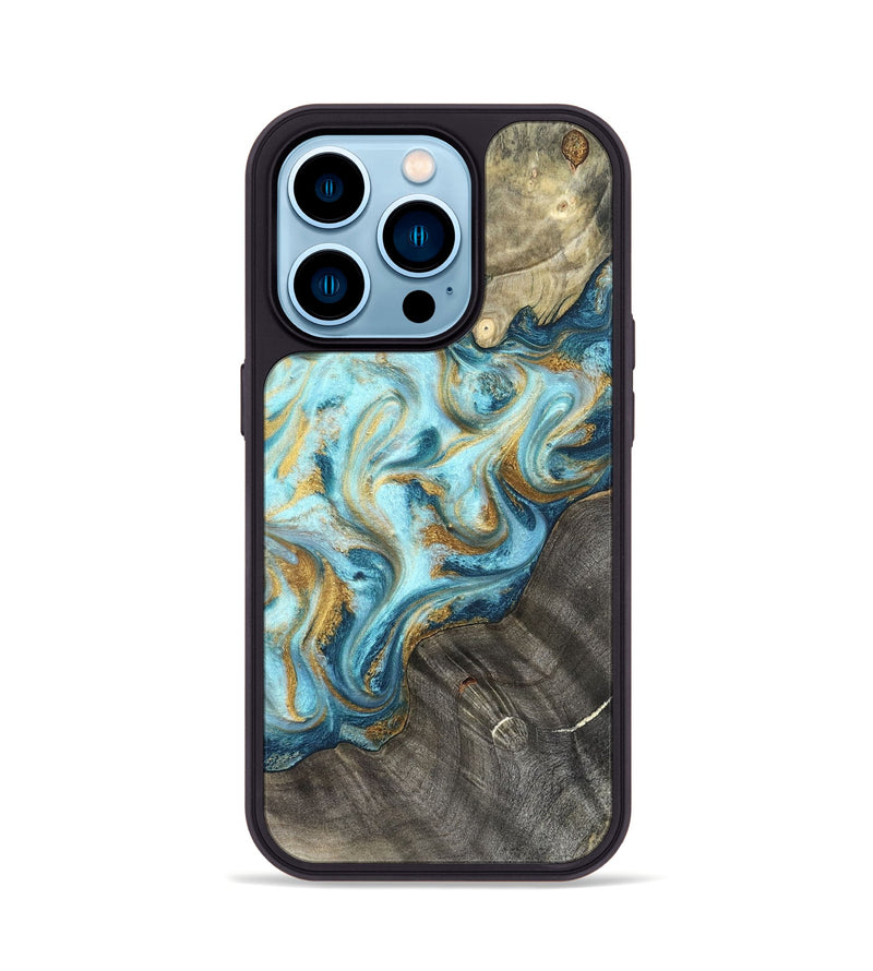 iPhone 14 Pro Wood Phone Case - Fate (Teal & Gold, 825184)