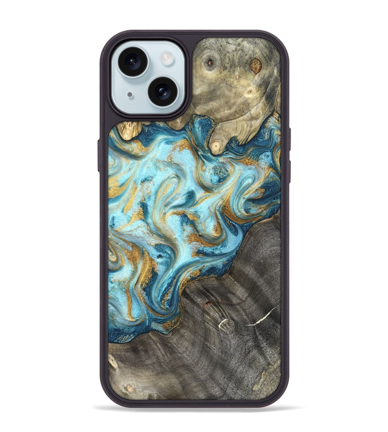 iPhone 15 Plus Wood Phone Case - Fate (Teal & Gold, 825184)
