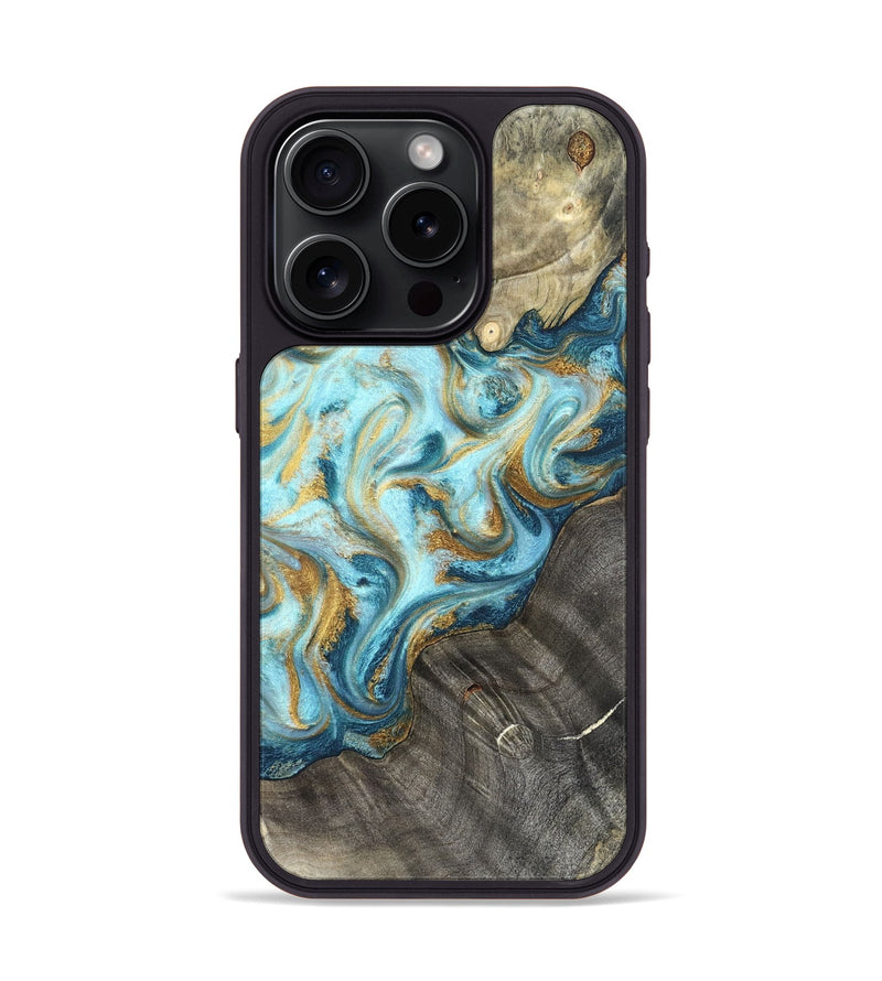 iPhone 15 Pro Wood Phone Case - Fate (Teal & Gold, 825184)