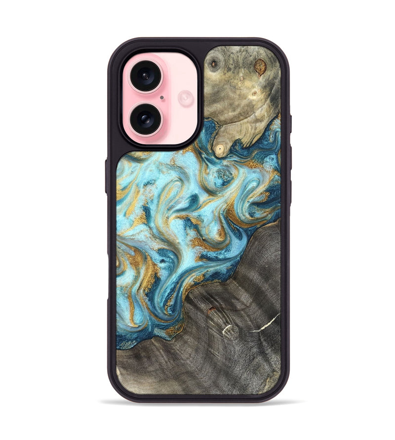 iPhone 16 Wood Phone Case - Fate (Teal & Gold, 825184)