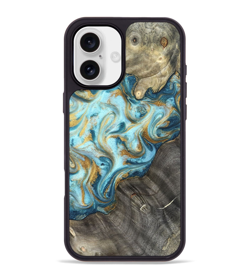 iPhone 16 Plus Wood Phone Case - Fate (Teal & Gold, 825184)