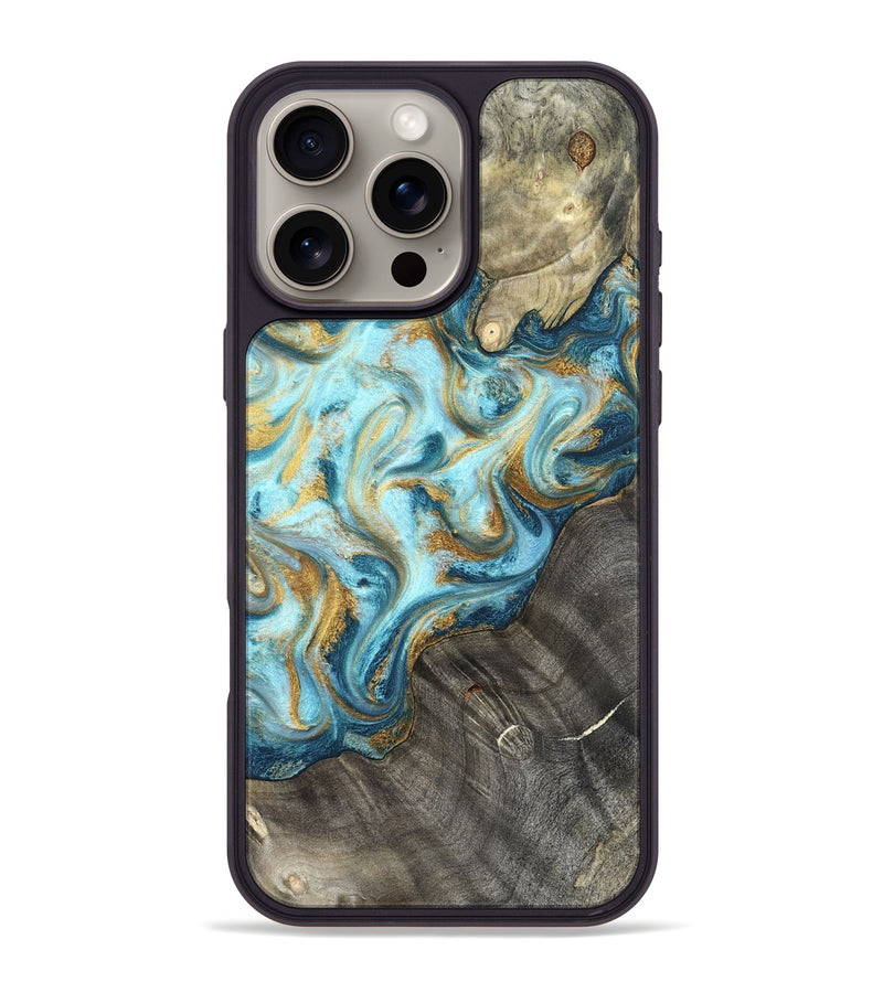 iPhone 16 Pro Max Wood Phone Case - Fate (Teal & Gold, 825184)