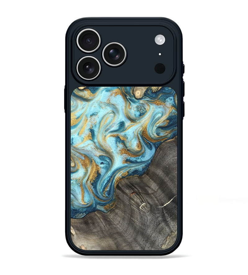 iPhone 17 Pro Max Wood Phone Case - Fate (Teal & Gold, 825184)