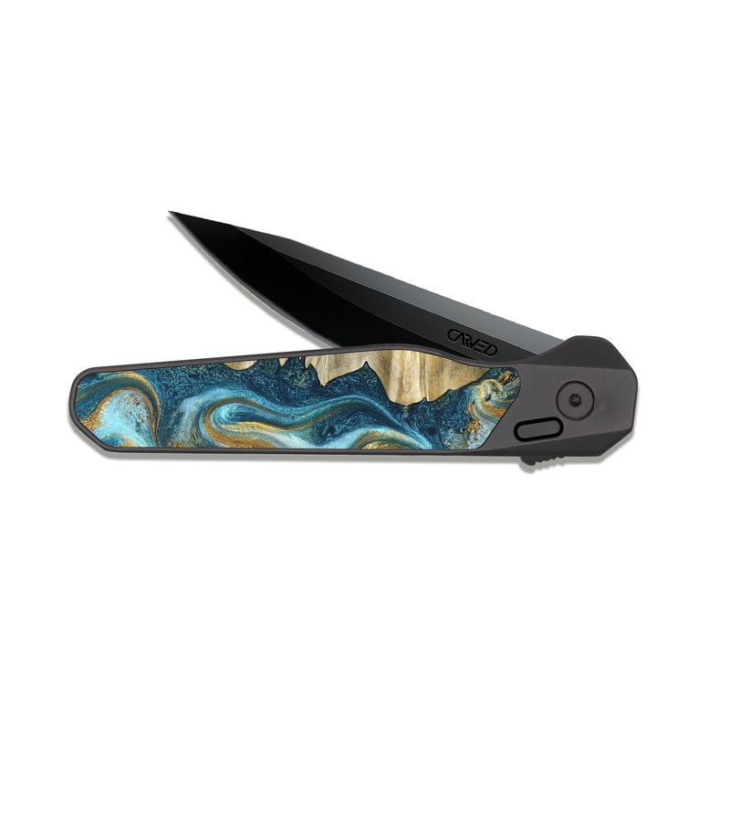 EDC Dark Slate Wood Pocket Knife - Emilio (Teal & Gold, 825185)