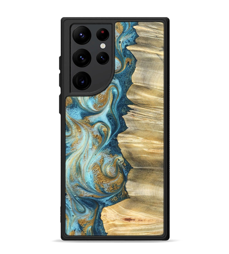Galaxy S22 Ultra Wood Phone Case - Emilio (Teal & Gold, 825185)