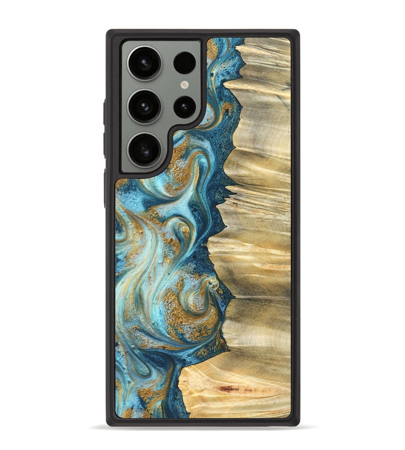 Galaxy S23 Ultra Wood Phone Case - Emilio (Teal & Gold, 825185)