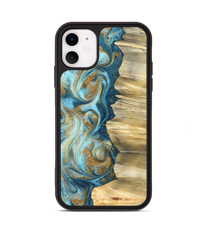 iPhone 11 Wood Phone Case - Emilio (Teal & Gold, 825185)