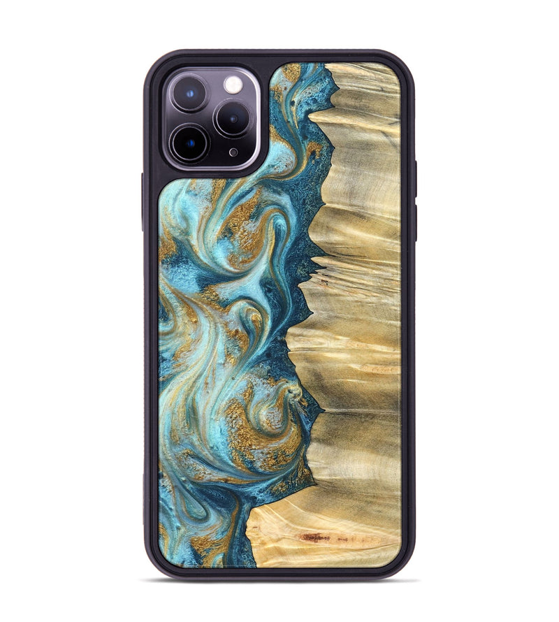 iPhone 11 Pro Max Wood Phone Case - Emilio (Teal & Gold, 825185)