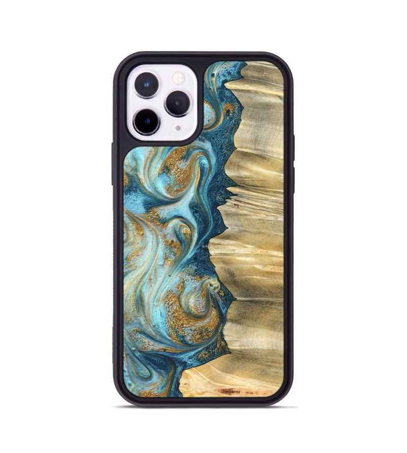 iPhone 11 Pro Wood Phone Case - Emilio (Teal & Gold, 825185)