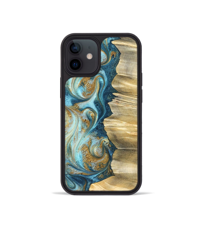 iPhone 12 mini Wood Phone Case - Emilio (Teal & Gold, 825185)