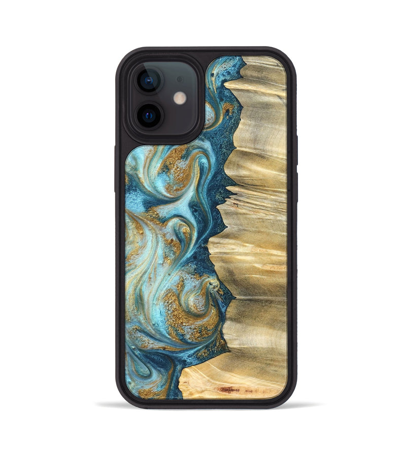 iPhone 12 Wood Phone Case - Emilio (Teal & Gold, 825185)