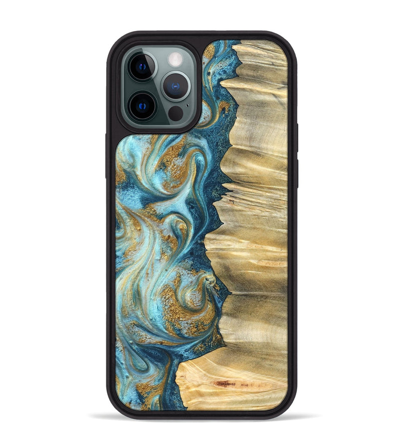 iPhone 12 Pro Max Wood Phone Case - Emilio (Teal & Gold, 825185)