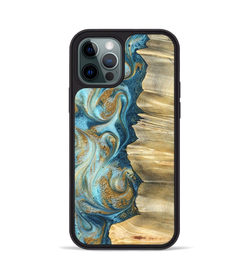 iPhone 12 Pro Wood Phone Case - Emilio (Teal & Gold, 825185)
